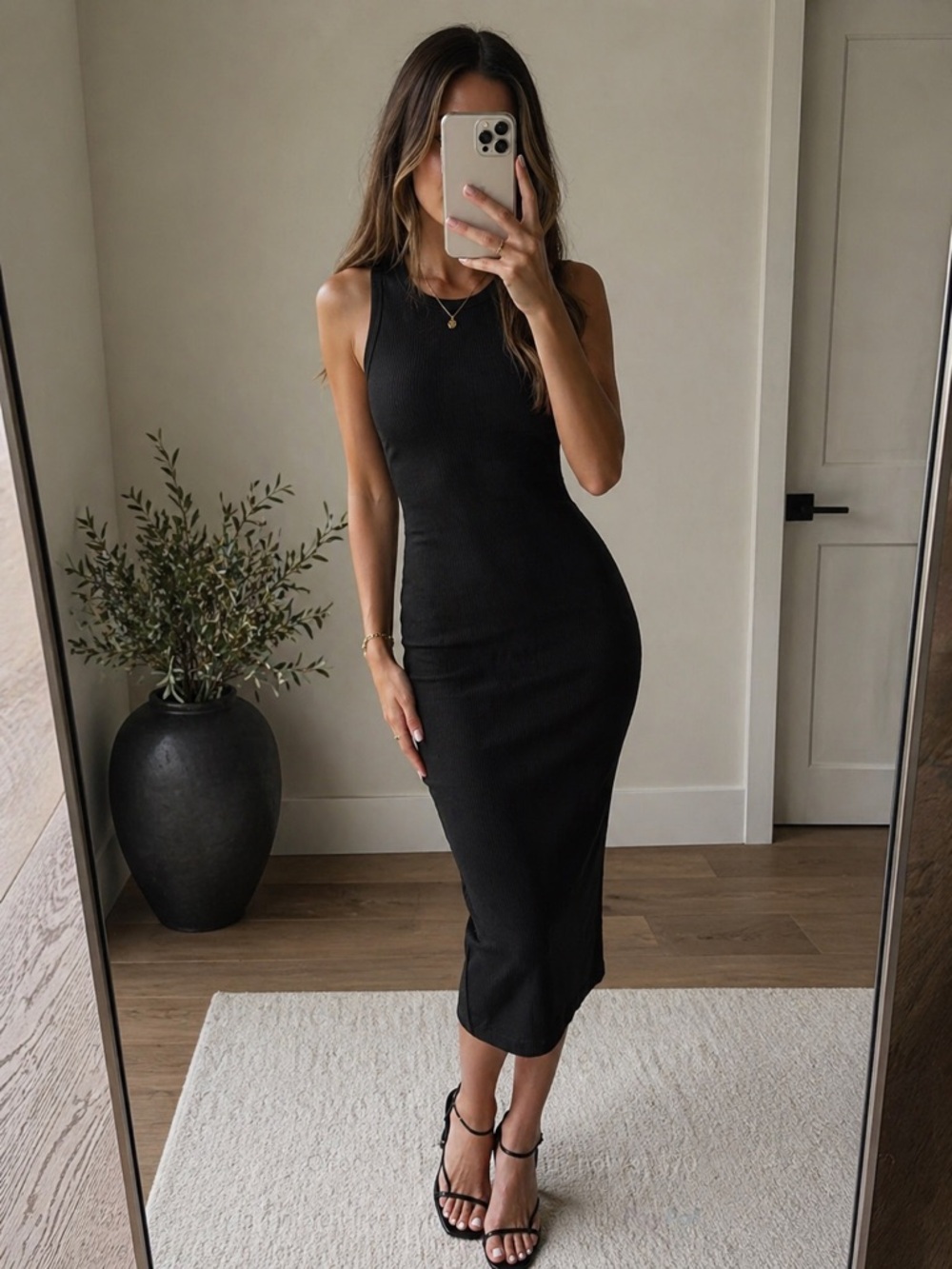 MARINE LAYER Black Ribbed Midi Dress Fitted | Elevated Basic Sundress Size M